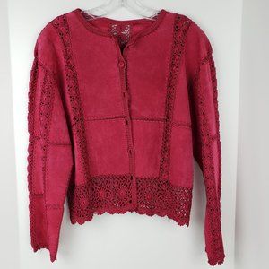 Vintage Suede & Silk Crocheted Jacket S-M
